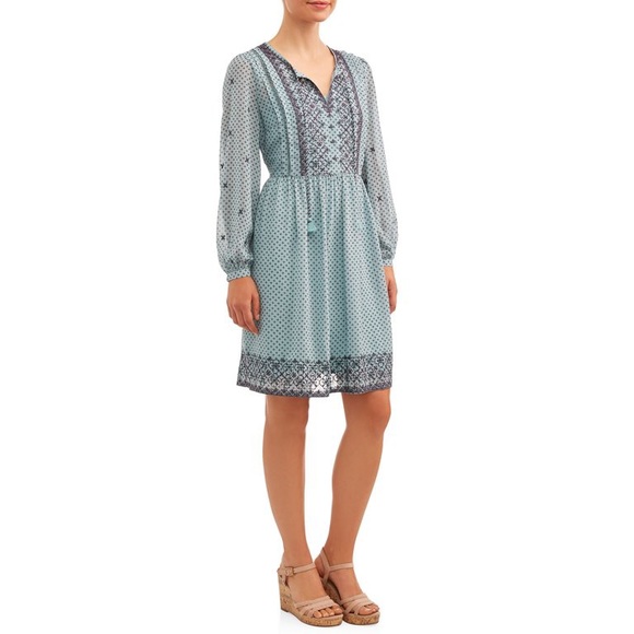 NWT Time & True Flowy Chiffon Boho Embroidered Peasant Dress Size M Cottagecore - Picture 2 of 11